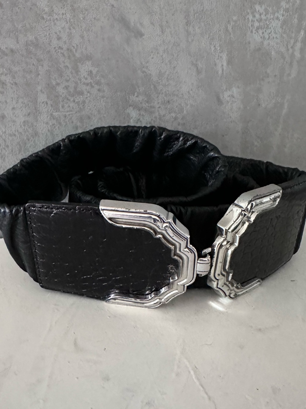 Brighton B60243 Black Croc Embossed Leather Wide Elastic Waist Corset Belt 38